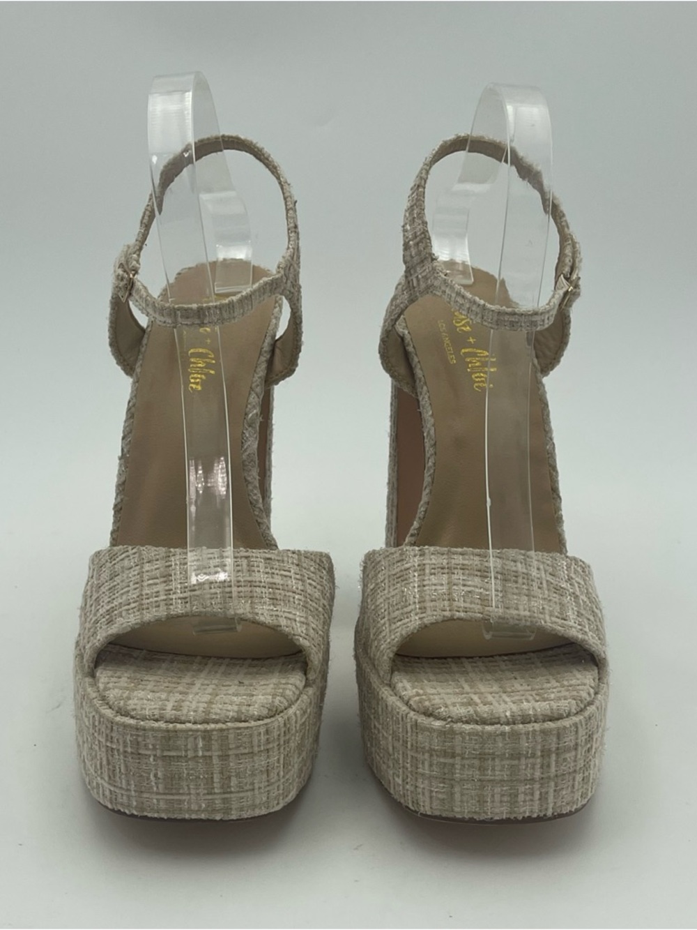 Chase + Chloe Sandals-SZ 10-Platform Block Heel Nude Tweed Strappy Open Toe